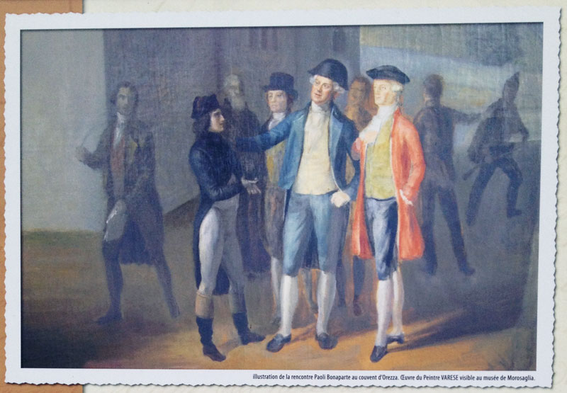 Illustration de la rencontre Paoli Bonaparte au couvent d'Orezza. Oeuvre du peintre Varese visible au musée de Morosaglia